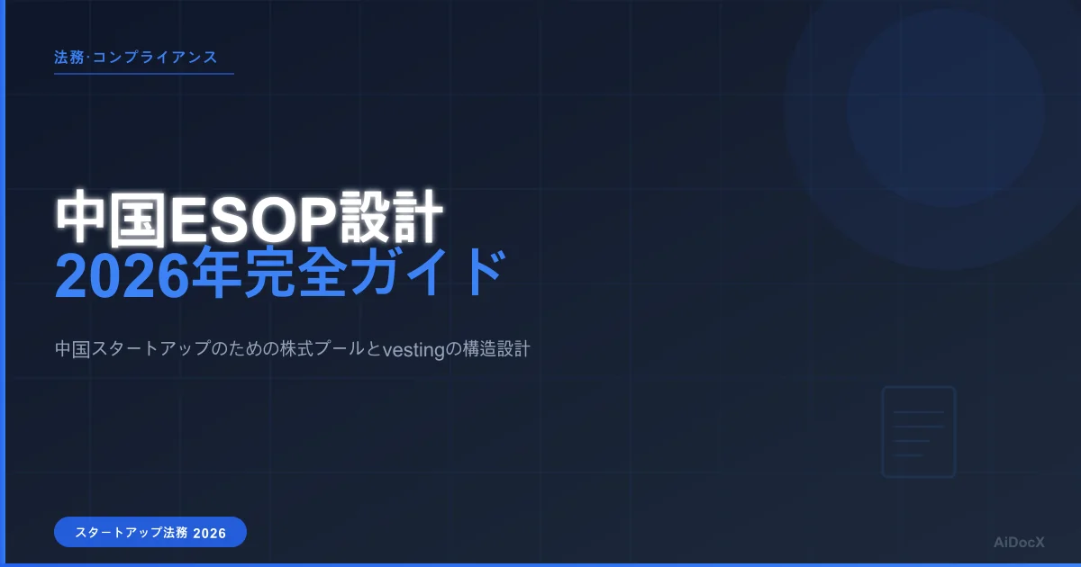中国スタートアップのESOP設計:プール、 vesting(権利行使期間)、契約書 2026年版