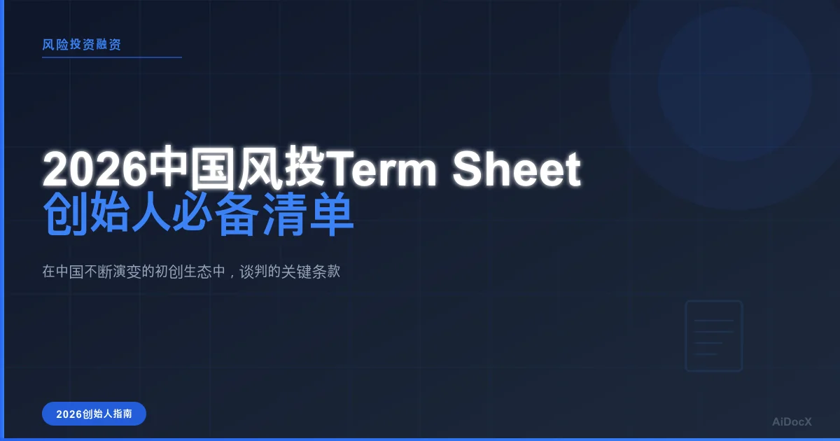 2026年中国初创企业融资指南:创始人必须了解的Term Sheet条款