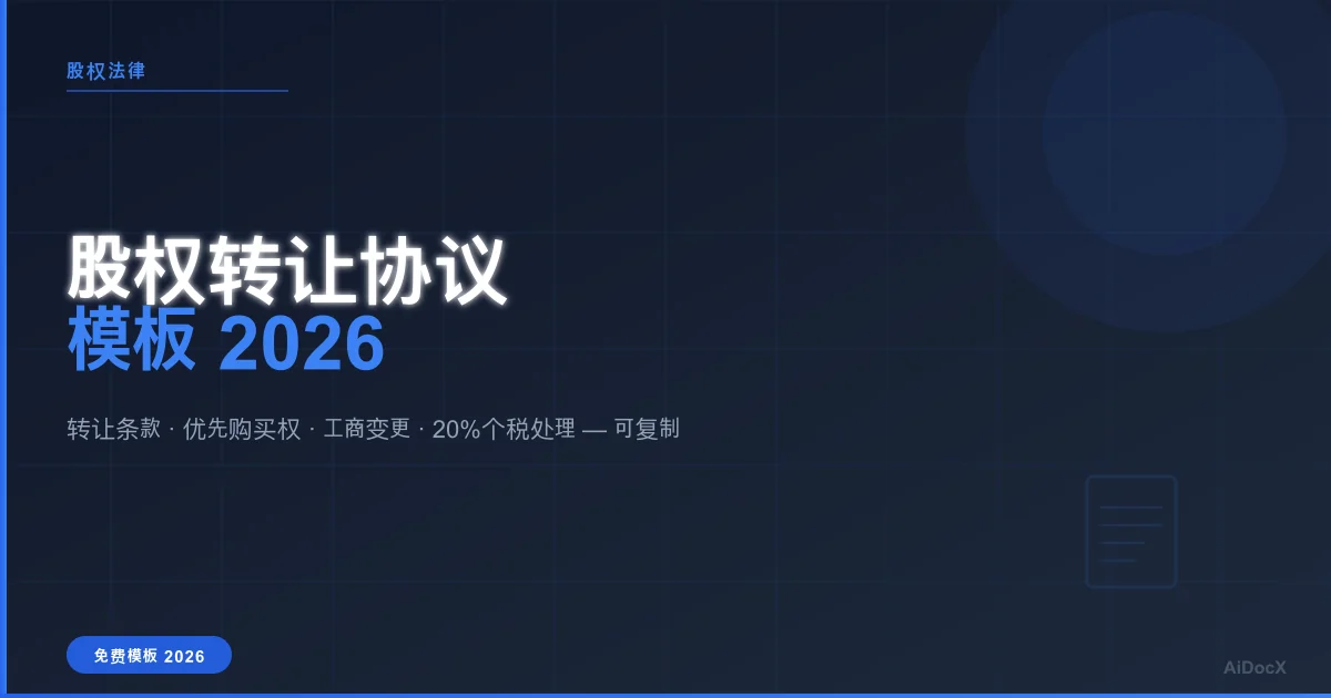 股权转让协议模板2026:条款范本 + 工商变更流程