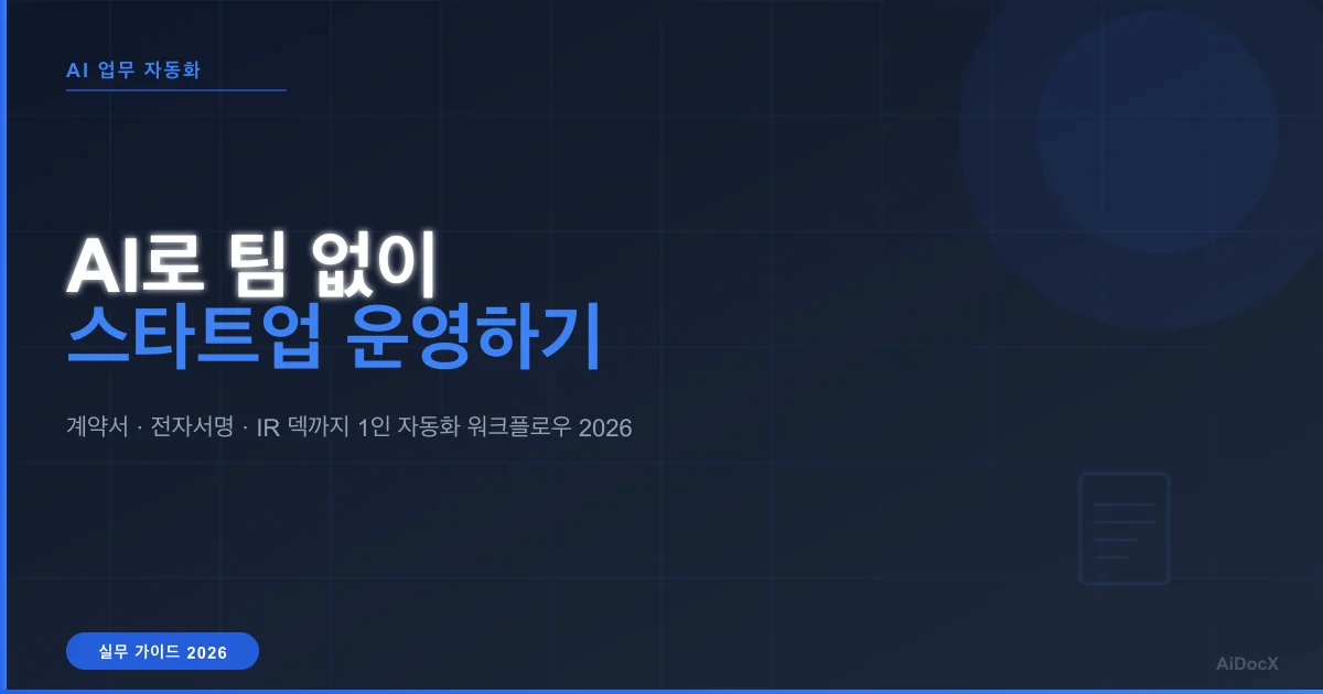AI로 팀 없이 스타트업 운영하기: 계약·서명·IR 덱까지 1인 자동화 가이드 2026
