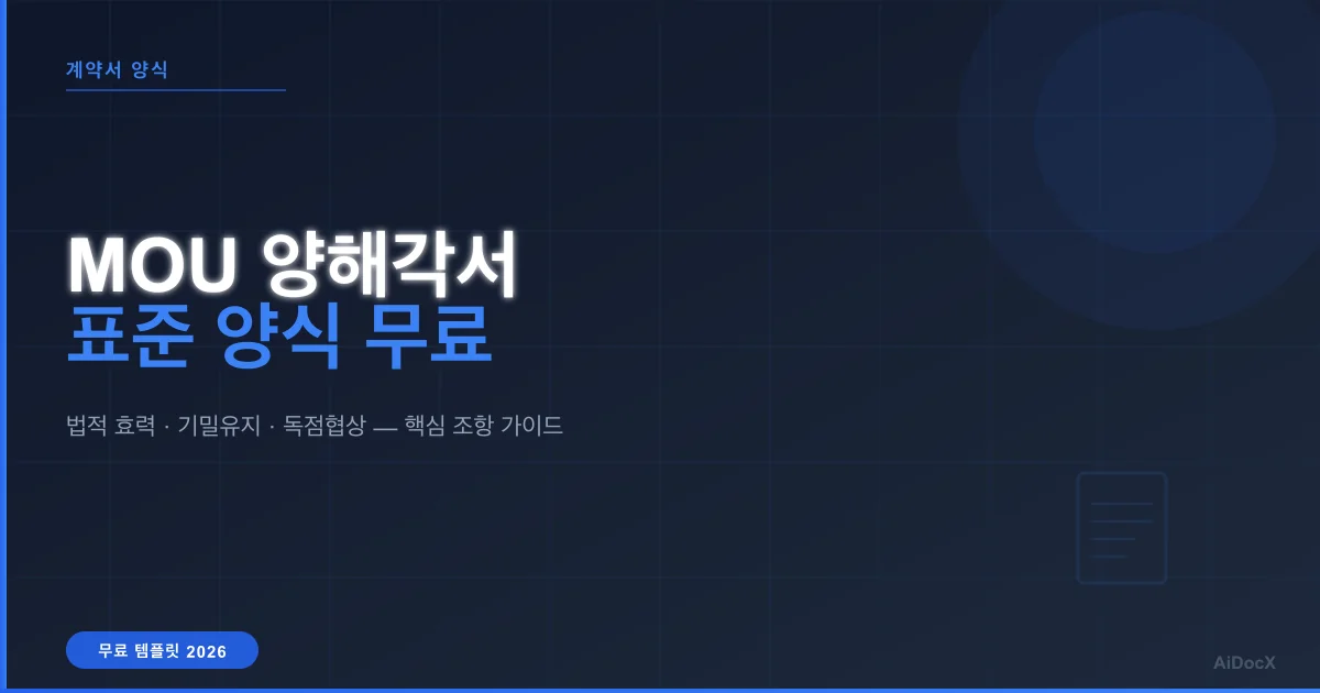 MOU 양해각서 양식 무료 (2026): 표준 템플릿 + 법적 효력 가이드
