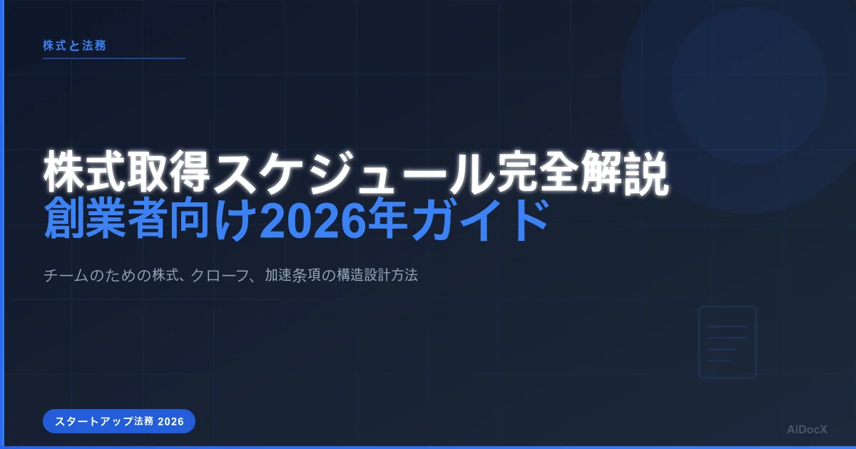 創業者・従業員の株式取得スケジュール解説:4年間のクローフ、加速条項、逆取得の仕組み