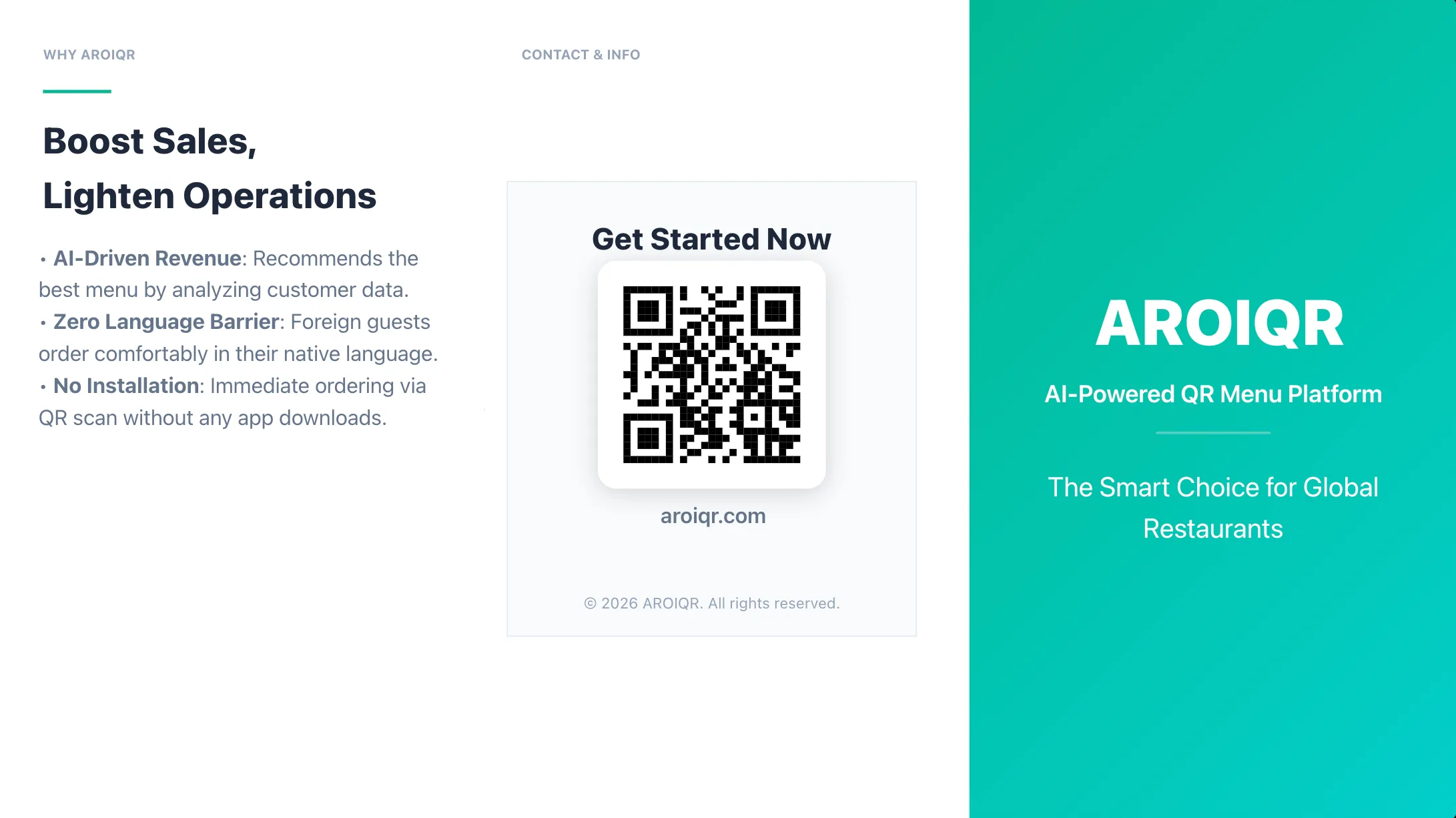 완성된 AI 브로셔 — 표지, QR 코드, 전문적인 브랜딩