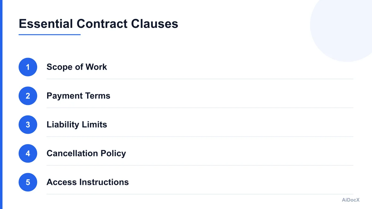 Checklist of essential contract clauses for cleaning businesses