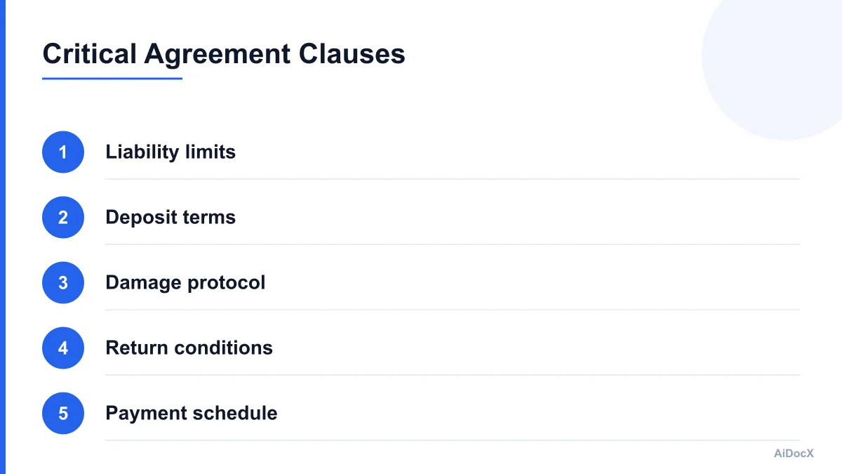 Checklist showing key clauses in a rental agreement