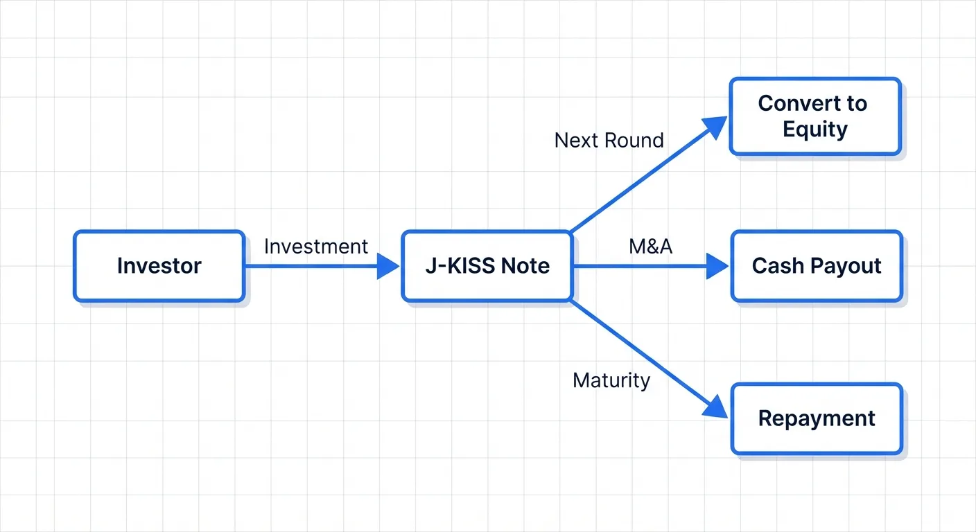 J-KISS型新株予約権の仕組み: 投資→転換トリガー→株式転換