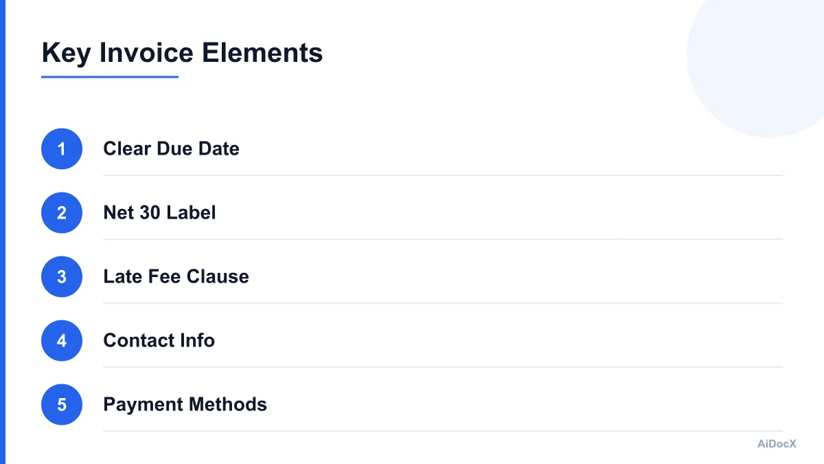 Visual breakdown of key invoice fields for Net 30 terms