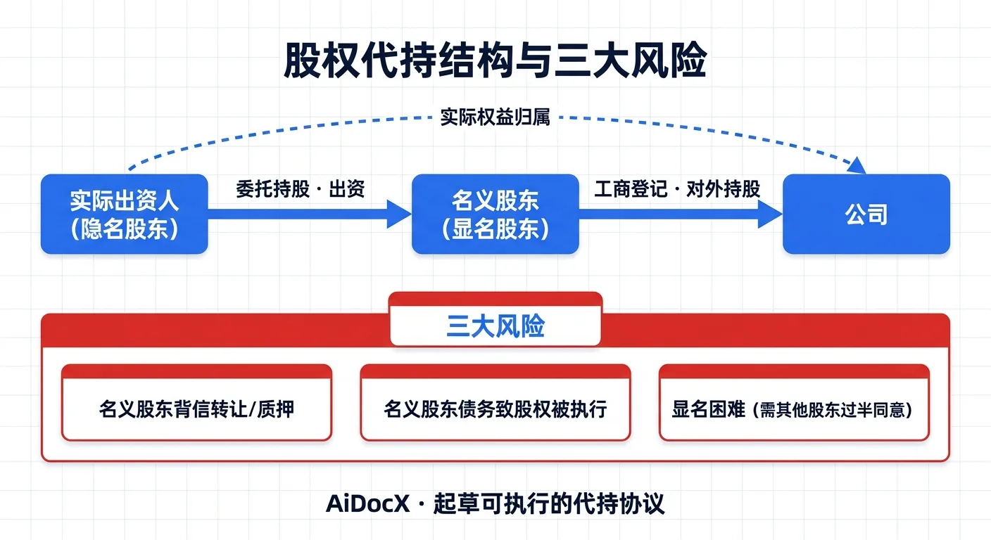 股权代持结构:实际出资人、名义股东、公司三方关系与三大风险