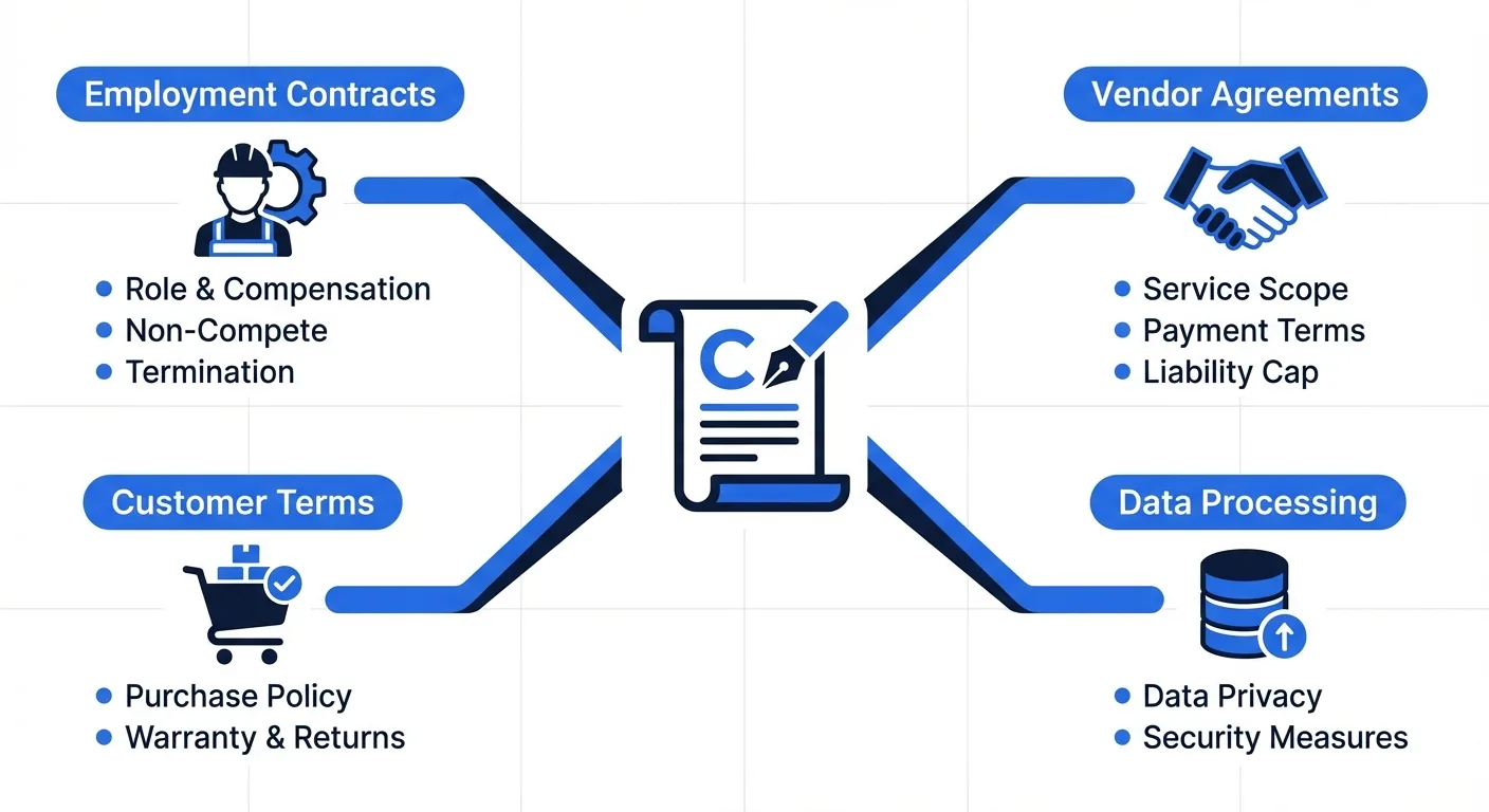 PDPA requirements for business contracts: employment, vendor, customer, and data processing agreements