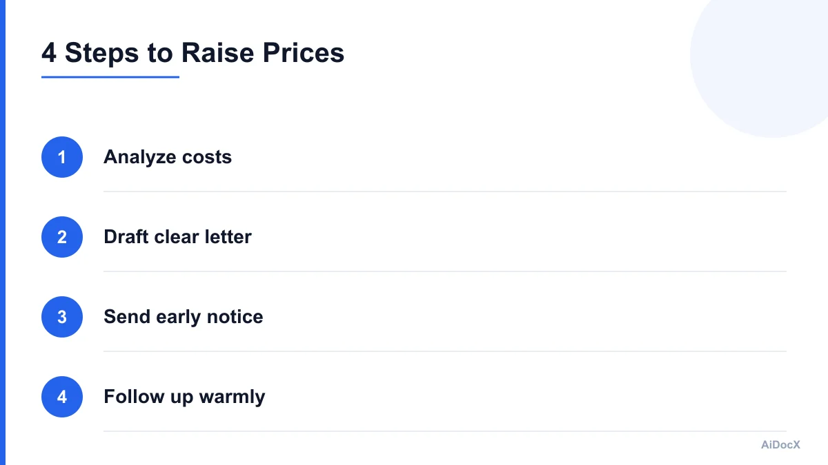 Infographic showing the steps of a successful price increase