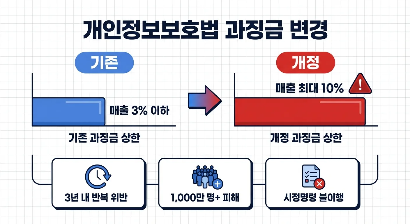 개인정보보호법 과징금 변경: 기존 매출 3% → 개정 매출 최대 10%