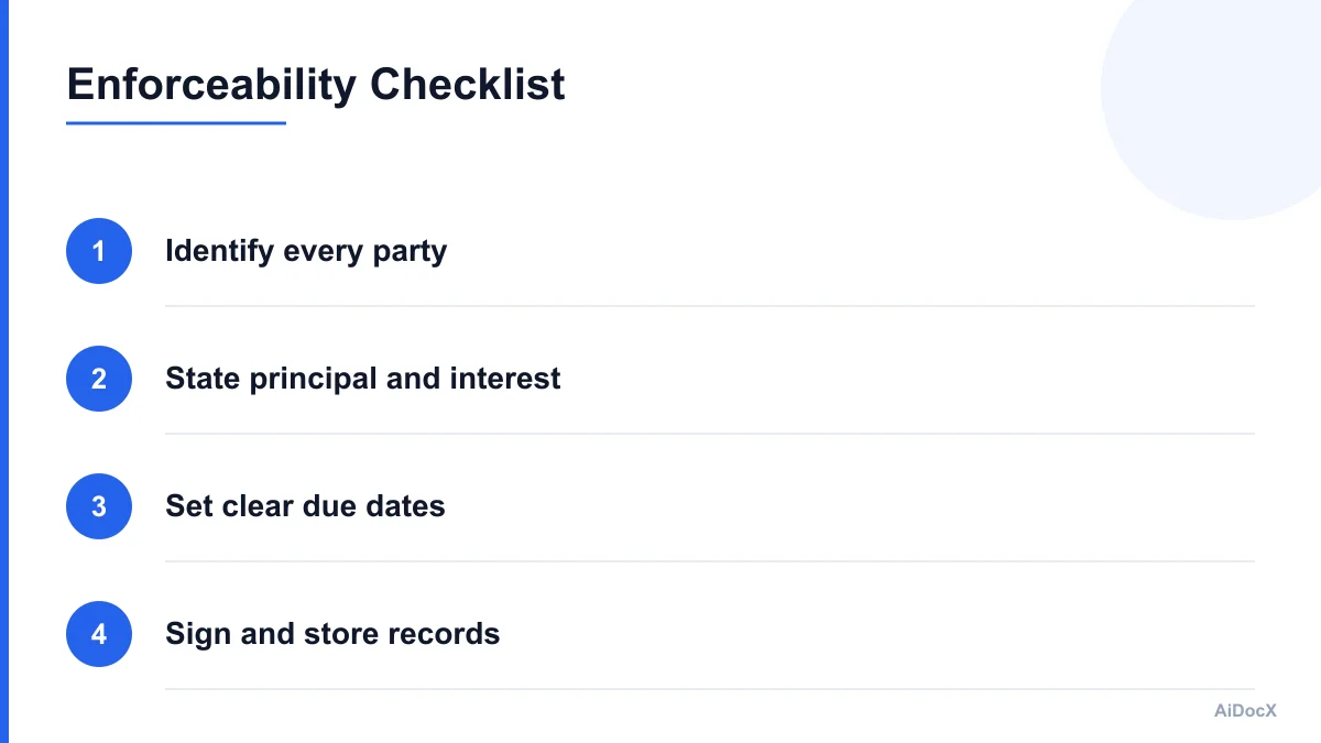 Checklist of enforceable promissory note elements