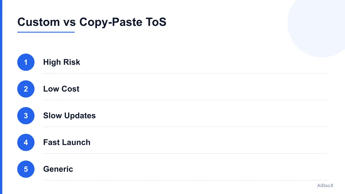 Comparison of copy-pasted vs custom SaaS terms