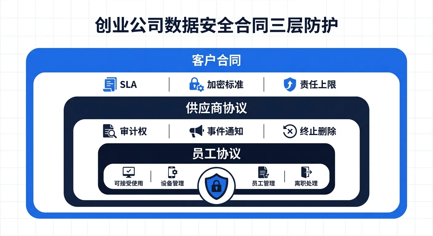 创业公司数据安全合同三层防护: 客户合同、供应商协议、员工协议